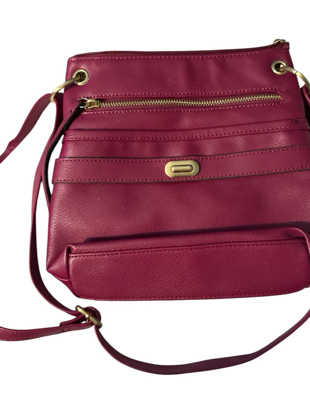 NWOT Amazon pebbled leather Magenta Crossbody Bag with Gold Hardware adj start